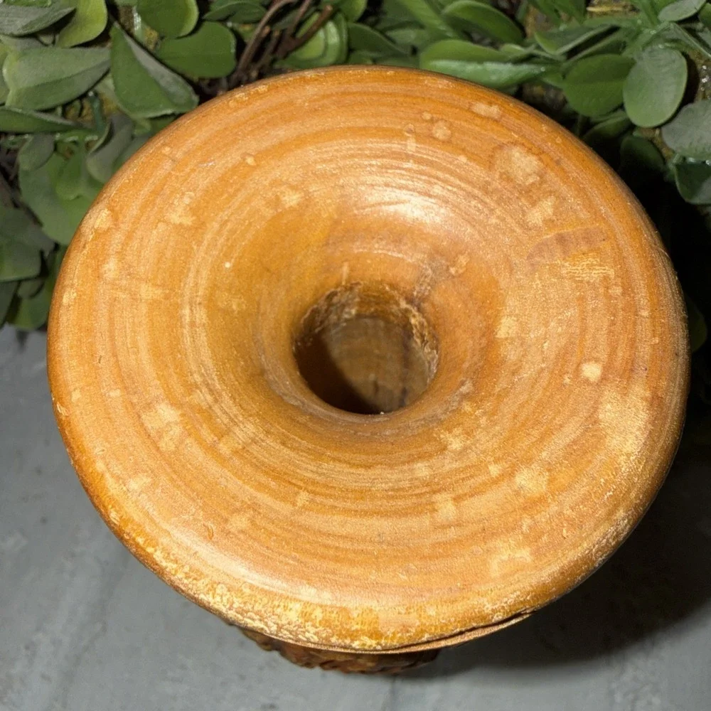 Olive Wood Vintage Vase Bird And Palm Tree Design‎ 6.25